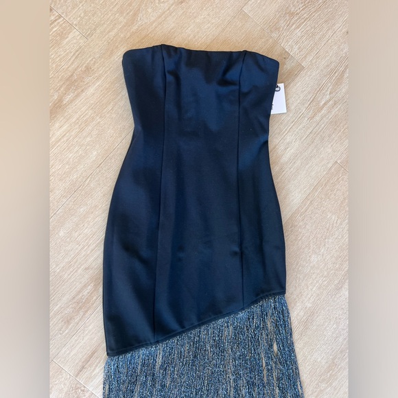NWT Superdown Black Strapless Dress with Silver Sparkly Fringe - Picture 2 of 4